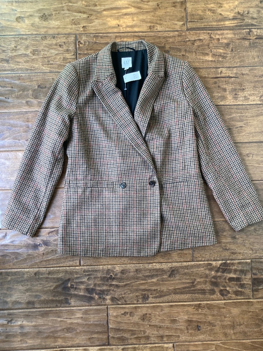 GAP Women's Blazer Sport Coat Wool Blend Brown Plaid Tweed Sz 12 NWT